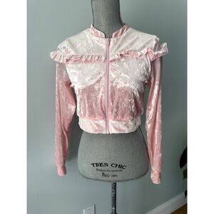 Cute Core Older Girls Baby Pink Cropped Velvet Jacket size Juniors S 3-5